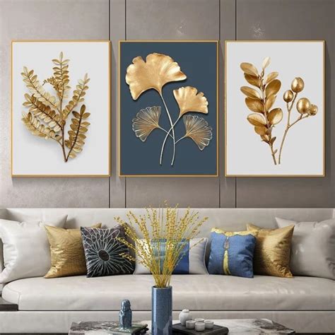 Flower Plants Golden Leaf Canvas Poster Painting Modern Abstract Wall