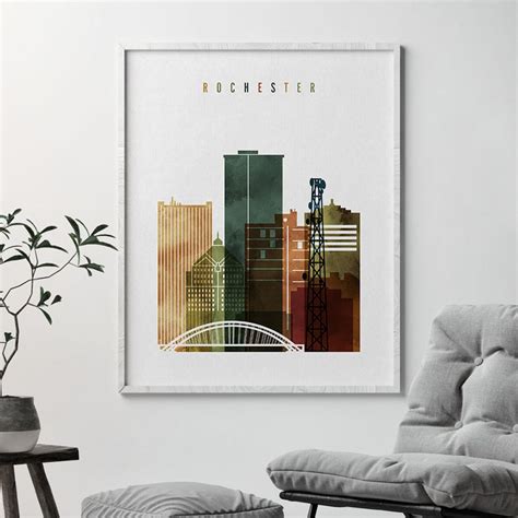 Rochester Ny Wall Art Print Rochester Ny Skyline Poster Etsy