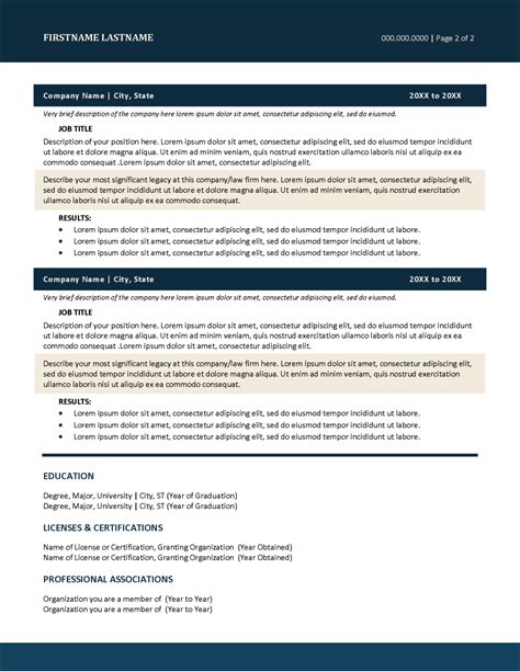 Downloadable Legal Resume Template for MS Word