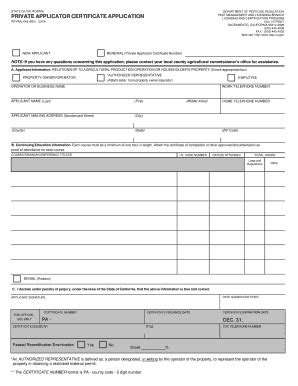 Fillable Online Cdpr Ca Private Applicator Certificate Application Pr