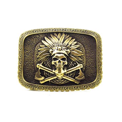 Belt Buckle Indian Skull Brass Belt Buckle Native America Etsy