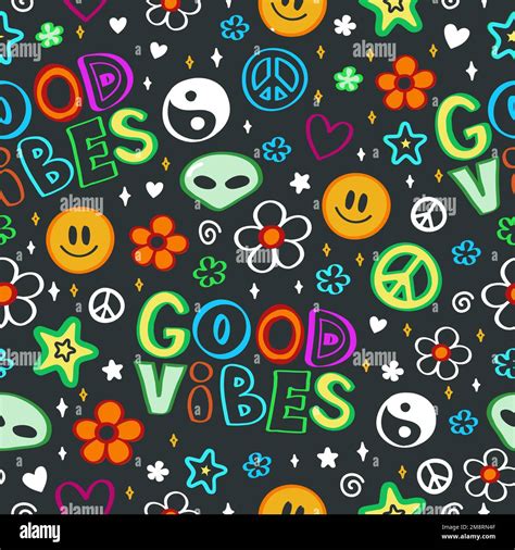 Good Vibes Hand Drawn Style Seamless Pattern Vector Doodle Trendy