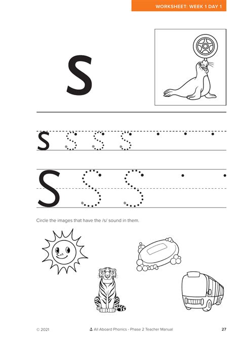 Week 1 Lesson 1 Letter Formation S Phonics Phase 2 Worksheet