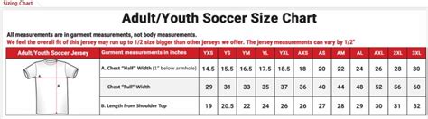 Youth Soccer Jersey Size Chart