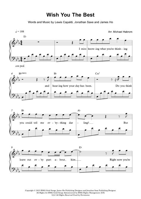 Wish You The Best Arr Michael Habrom By Lewis Capaldi Sheet Music