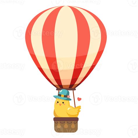 Easter Cute Chicks Birds In Hot Air Balloon PNG