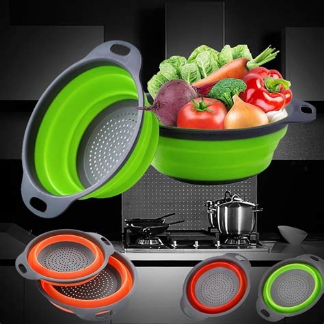 Collapsible Silicone Colander With Handle Foldable Kitchen Strainer