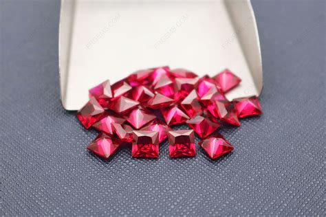 Loose Corundum Synthetic Ruby Red Dark Color Square Princess Cut