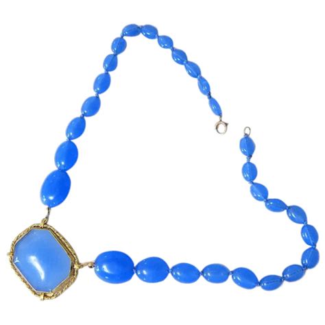 Similar Items To Blue Chalcedony Glass Gold Filled Pendant Necklace Knotted