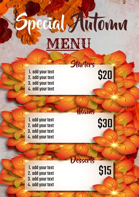 Fall Menu Autumn Menu Template Postermywall