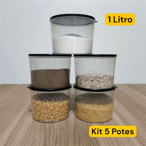 Potes De 1 Litro - Kit 5 Potes Plásticos Transparentes 1 Litro para cozinha | Shopee Brasil