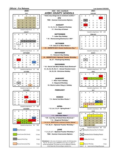 2020 2021 Avery County Schools Calendar