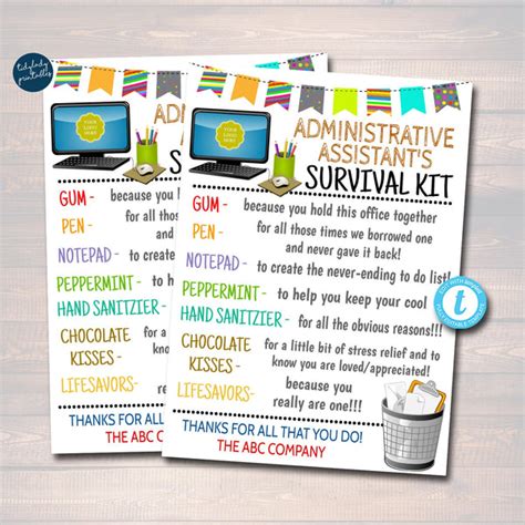 Administrative Assistant Survival Kit T Tags Tidylady Printables