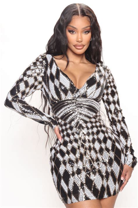 Ariella Sequin Mini Dress Black White Fashion Nova Dresses