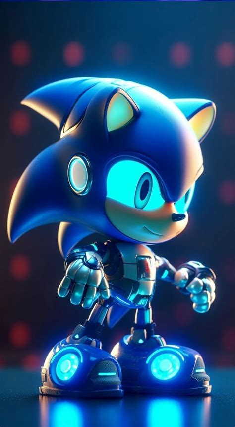 Sonic The Hedgehog Is Standing In Front Of A Blue Background With Red