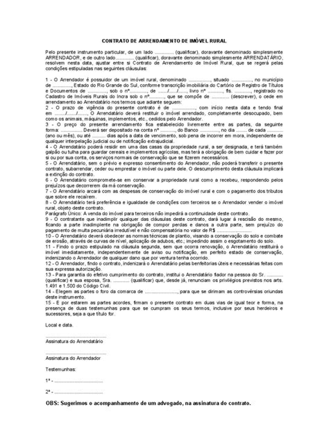 Contrato De Arrendamento De Imovel Rural Leasing Justiça