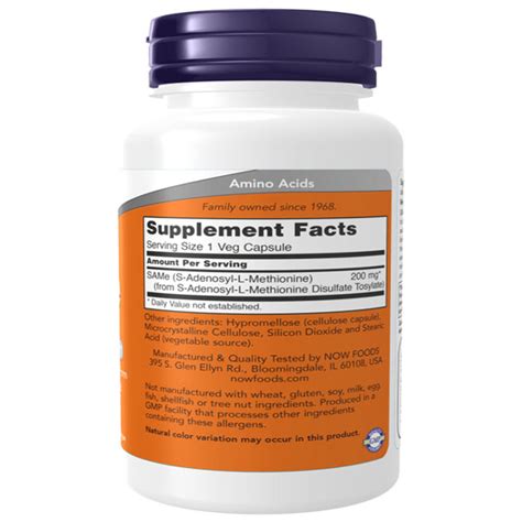 Now Foods SAMe 200 Mg 120 Veggie Capsules Nervous System Support