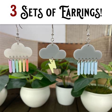 Rainbow Cloud Rain Storm Cloud And Lightning Cloud Dangle Earrings Set