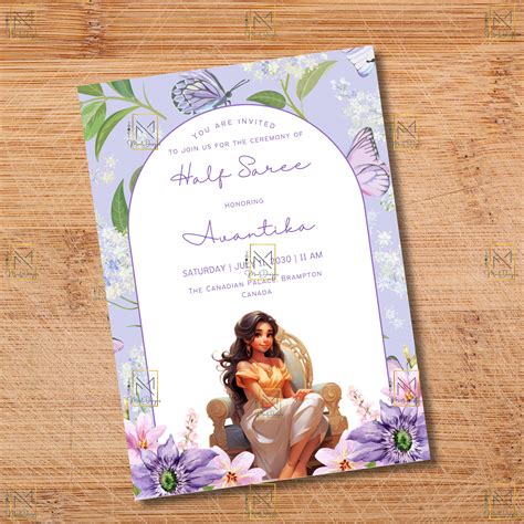 Lilac Half Saree Invitation Template Digital Half Saree Invite Puberty