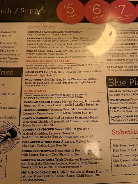 Menu at The Lakeview Diner pub & bar, Toronto