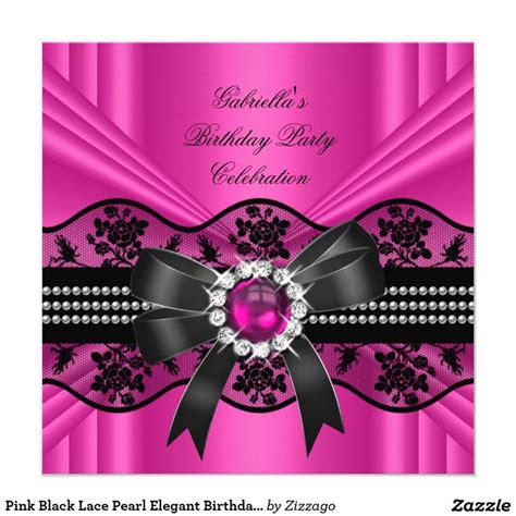 Pink Black Lace Pearl Elegant Birthday Party 5 25x5 25 Square Paper