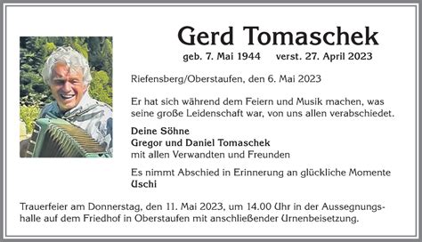 Traueranzeigen Von Gerd Tomaschek Augsburger Allgemeine Zeitung