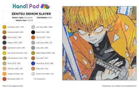 Zenitsu Demon Slayer Fuse Bead Pattern Kandi Pad Kandi Patterns