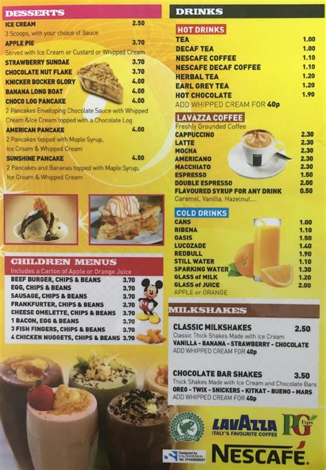 Menu At Sunshine Cafe Ewell Epsom