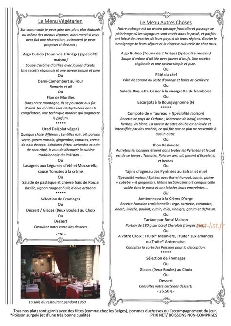 Auberge des Deux Rivières à Seix menu et photos