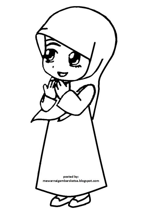 Mewarnai Gambar: Mewarnai Gambar Sketsa Kartun Anak Muslimah 100