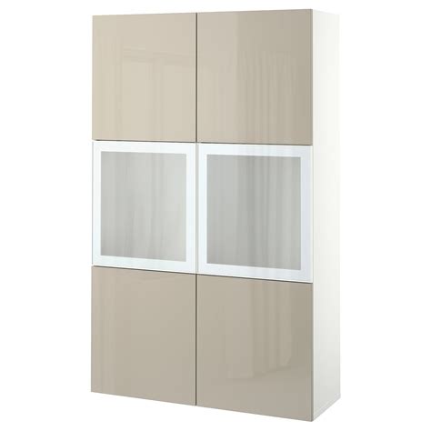 BestÅ Storage Combination W Glass Doors White Selsviken High Gloss Beige Frosted Glass 471