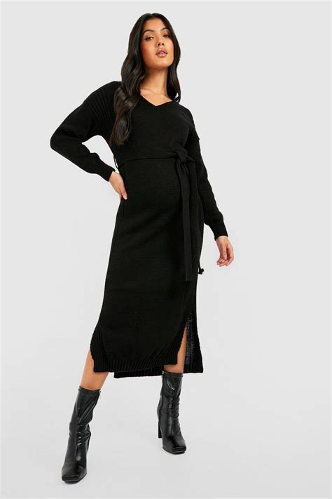 Maternity Knitted Split Midaxi Dress Boohoo