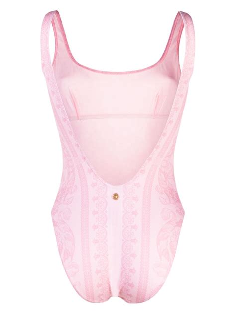 Versace Barocco Print High Cut Swimsuit Pink Farfetch