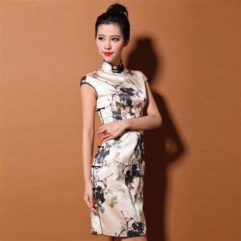 Custom Made Artistic Floral Print Silk Cheongsam Qipao Dress