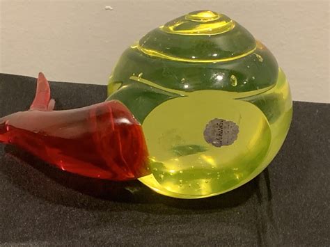 Uranium Glass Vaseline Glass Murano Snail With Sticker Vintage Ebay