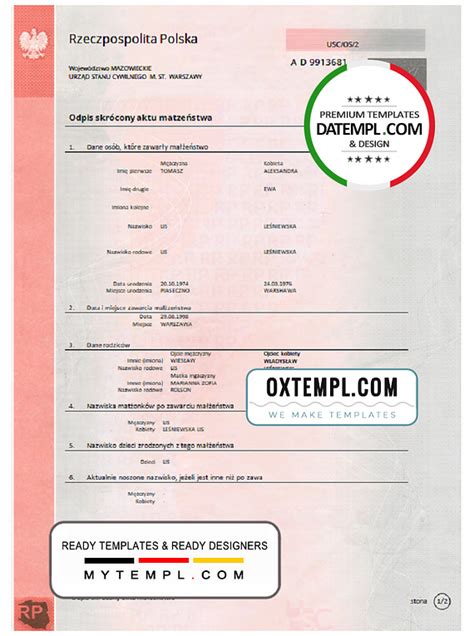 Poland Marriage Certificate Template In Word And Pdf Format