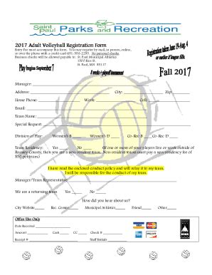 Fillable Online Adult Volleyball Registration Form Adult