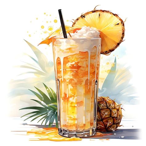 Premium Ai Image Watercolor Of Pia Colada Drink A Tropical Cocktail