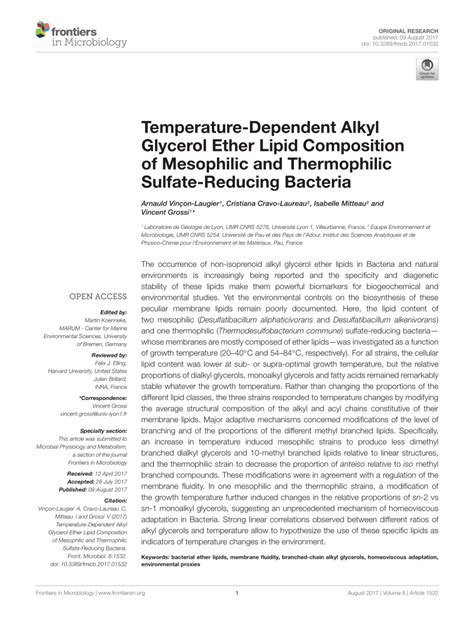 Pdf Temperature Dependent Alkyl Glycerol Ether Lipid Composition Of