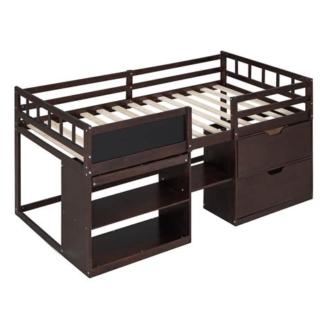 Twin Size Low Loft Bed With Rolling Desk Shelf And Drawers Bed Bath