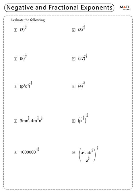 Fractional Exponents Worksheets