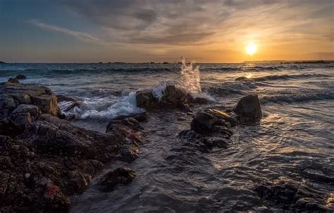 Wallpaper Sea Wave The Sky The Sun Clouds Landscape Sunset