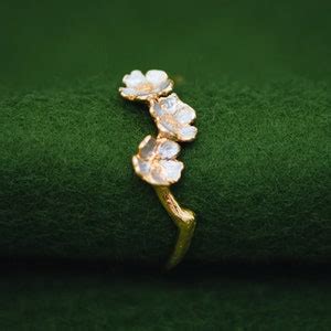 Bud Branch With Blossoms Sakura Ring Cherry Blossom Ring Platinum And