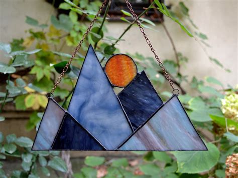 Smokey Mountains Stained Glass Suncatcher Rocky Mountains Etsy