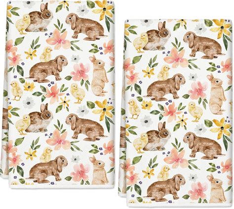 Amazon Anydesign Easter Kitchen Towel Watercolor Bunny Floral Dish