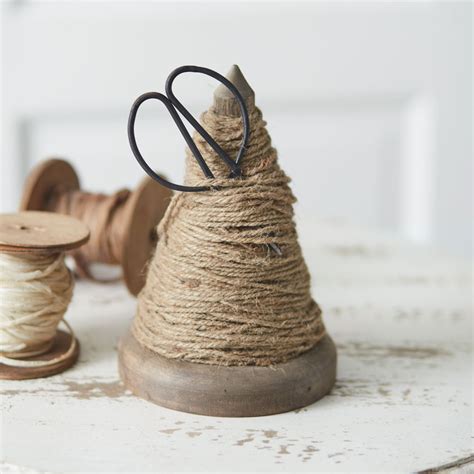 Spindle Twine Holder with Scissors Farmhouse Décor