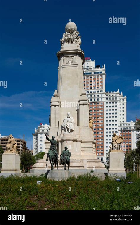 Miguel De Cervantes Monument In Madrid Spain Stock Photo Alamy