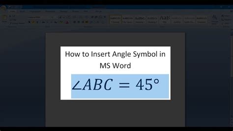 How To Insert Angle Symbol In Word Document Youtube