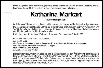 Traueranzeigen Von Katharina Markart Trauer Bz