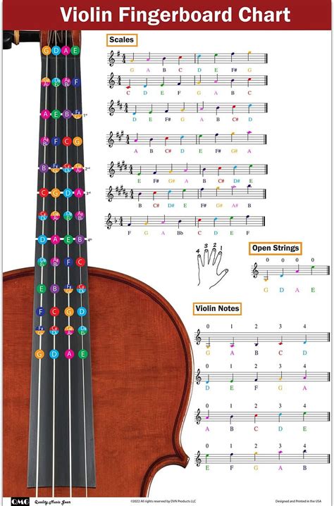 Violin Fingering Chart With Color Coded Notes Learn Violin Scales Techniques Suitable For All